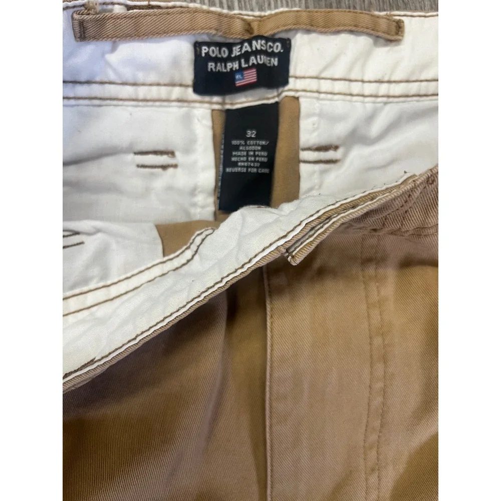 Polo Jeans Co Ralph Lauren Mens Khaki Tan‎ Cotton Twill Cargo Shorts Size 32